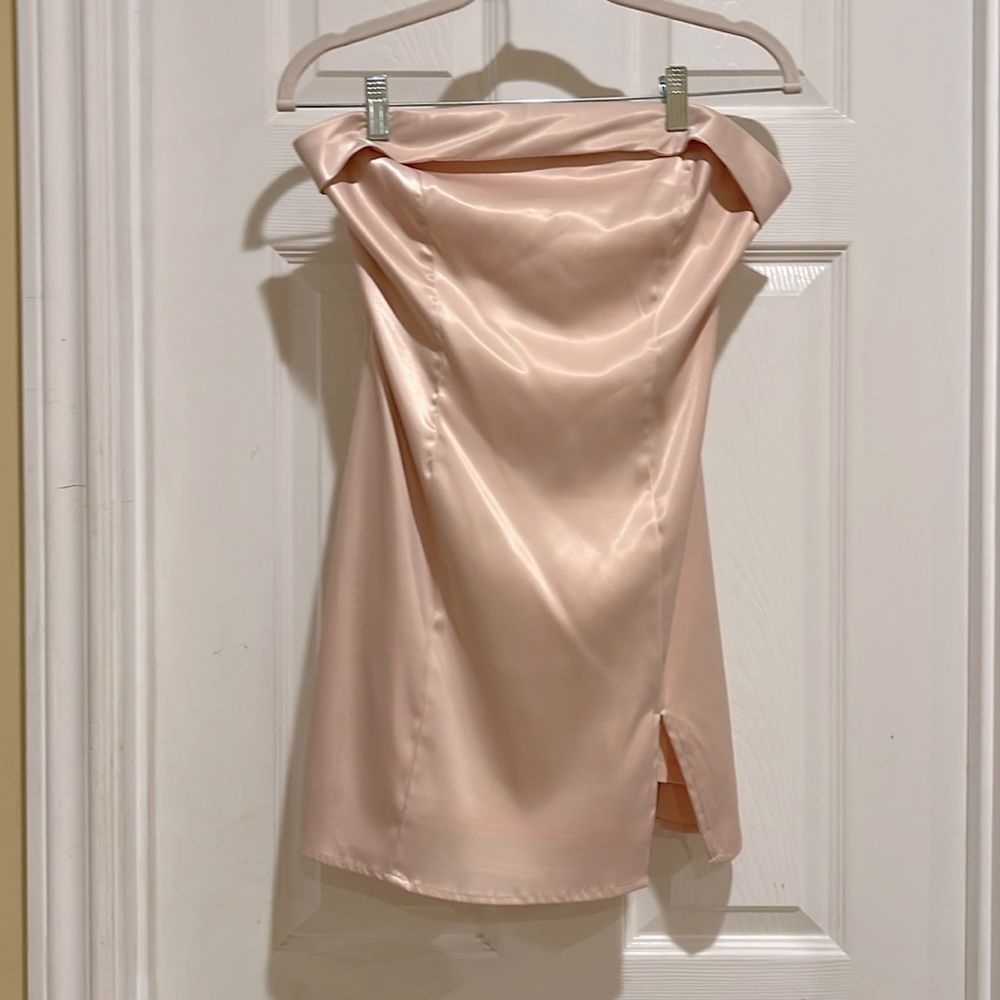 Beige Botany Pink Strapless Mini Dress